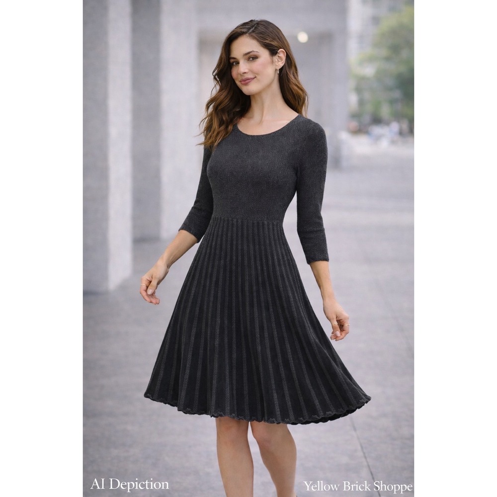 Calvin Klein Gray and Black Knit Skater Sweater Dress Small
